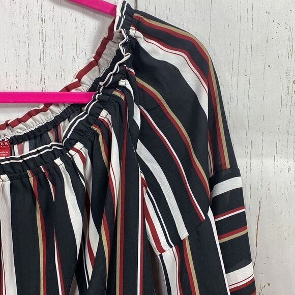 Guess Striped Off The Shoulder Bell Sleeve Blouse - Picture 4 of 16